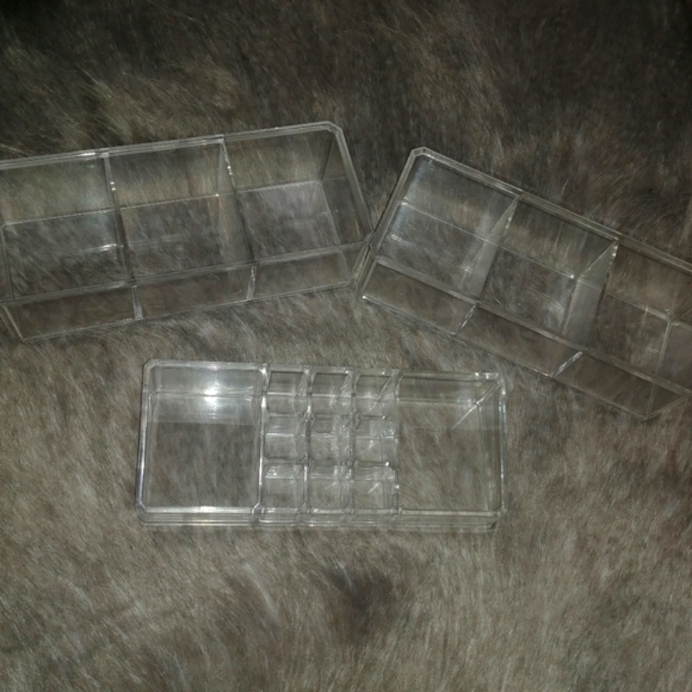 Set of 3 • Trendy Acrylic Plastic Clear Cosmetics Makeup Desk Organizers